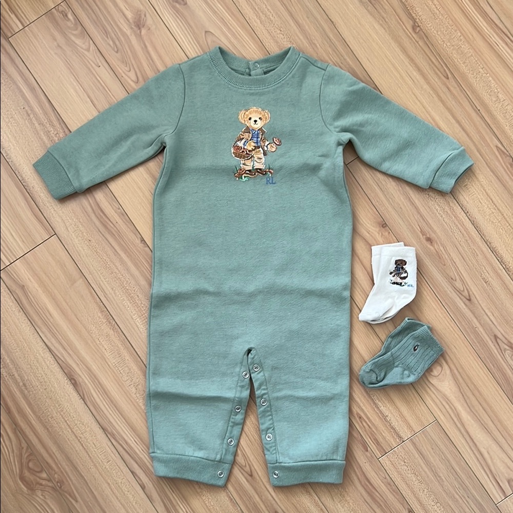 Ralph Lauren Green One Piece with Bear Design